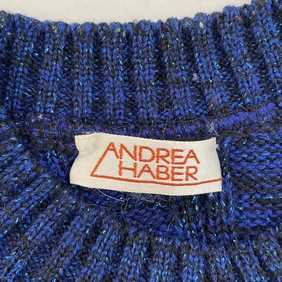 Vintage 1980s Crewneck Sweater Blue Metallic Wool Blend Pullover Oversized - Picture 5 of 9